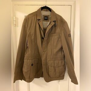 Boss Hugo Boss Brown Lightweight Jacket with Leather Collar Strap - Size M
